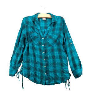 Soho New York & Company Women's Button-Up Shirt Multi Plaid Medium Side Lace Up